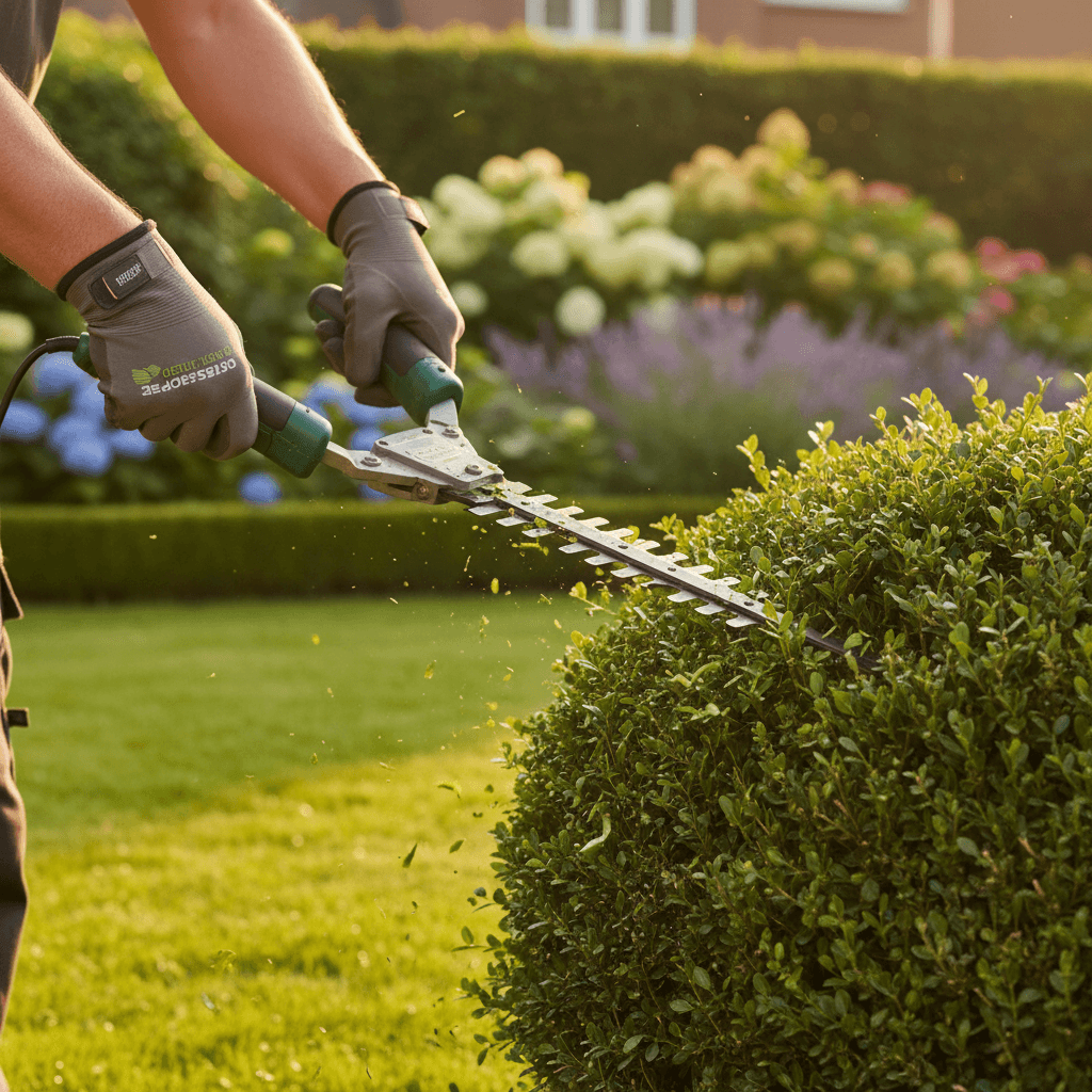 Neatly trimmed hedge and manicured front yard of a Toronto home in summer