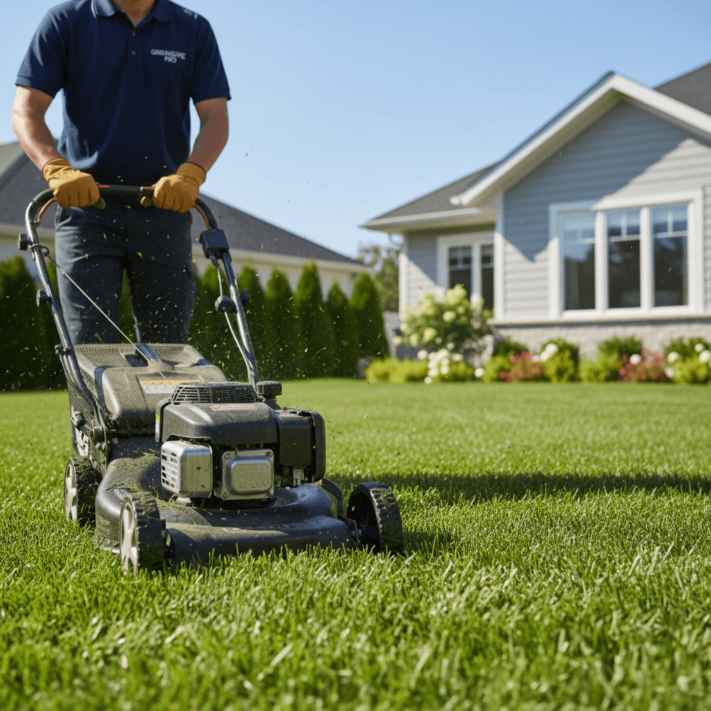 Hossain Lawn Care worker mowing a Toronto lawn